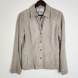 WW Worth Women's Beige Genuine Leather Suede Jacket Sz 6 Western Vintage Casual